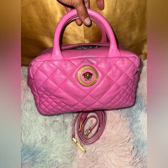 Versace Pink Quilted Women's Handbag - Picture 1 of 17